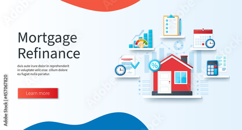 Mortgage refinance concept in 3D style photo