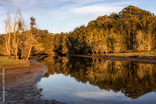 reflections on the water at avoca lagoon on nsw central coast photo