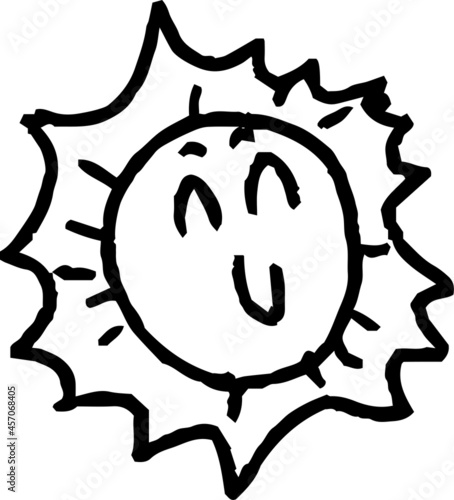 子供が描いたモノクロの汗っかき太陽のかわいい落書き 猛暑 熱射病