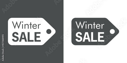 Regalos de Navidad. Logotipo con silueta de etiqueta de precio con texto Winter Sale en fondo gris y fondo blanco