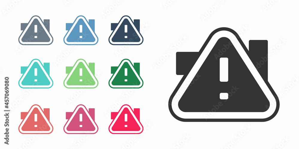 Black Exclamation mark in triangle icon isolated on white background. Hazard warning sign, careful, attention, danger warning important. Set icons colorful. Vector Black Exclamation mark in triangle icon isolated on white background. Hazard warning sign, careful, attention, danger warning important. Set icons colorful. Vector