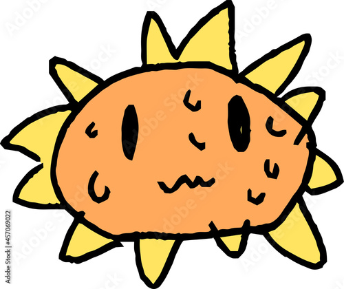 子供が描いた汗っかき太陽のかわいい落書き 猛暑 熱射病