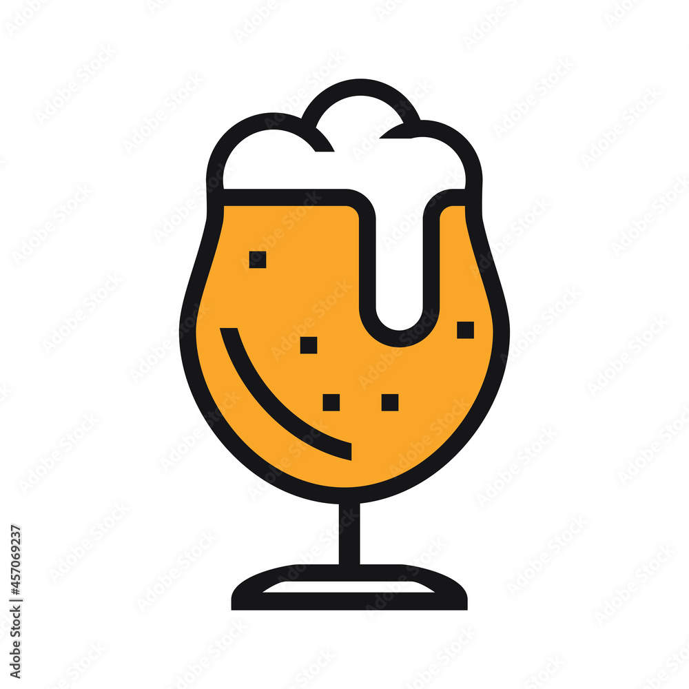 A glass glass with foaming beer. Oktoberfest symbol. An alcoholic drink made from wheat and malt. Vector illustration isolated on a white background for design and web. A glass glass with foaming beer. Oktoberfest symbol. An alcoholic drink made from wheat and malt. Vector illustration isolated on a white background for design and web.