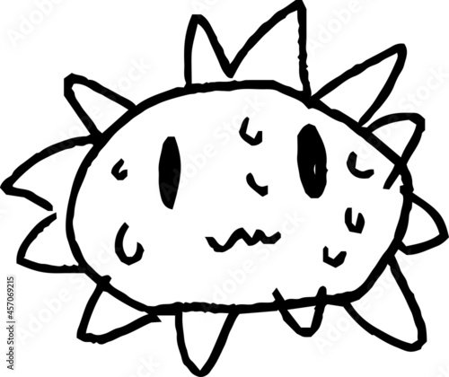 子供が描いたモノクロの汗っかき太陽のかわいい落書き 猛暑 熱射病