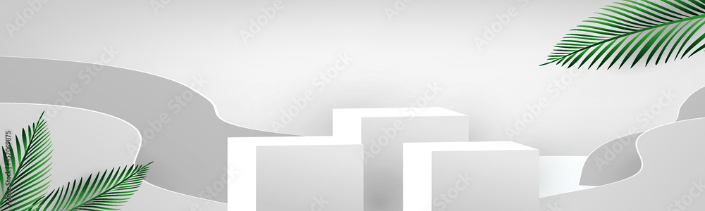 white podium 3d tropical scene for show presensation product vector illustation and wall minimal design . white podium 3d tropical scene for show presensation product vector illustation and wall minimal design .