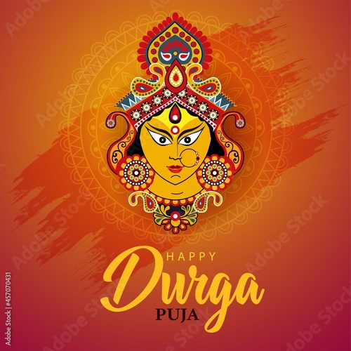 indian God durga Face in Happy Durga Puja Subh Navratri background. vector illustration photo