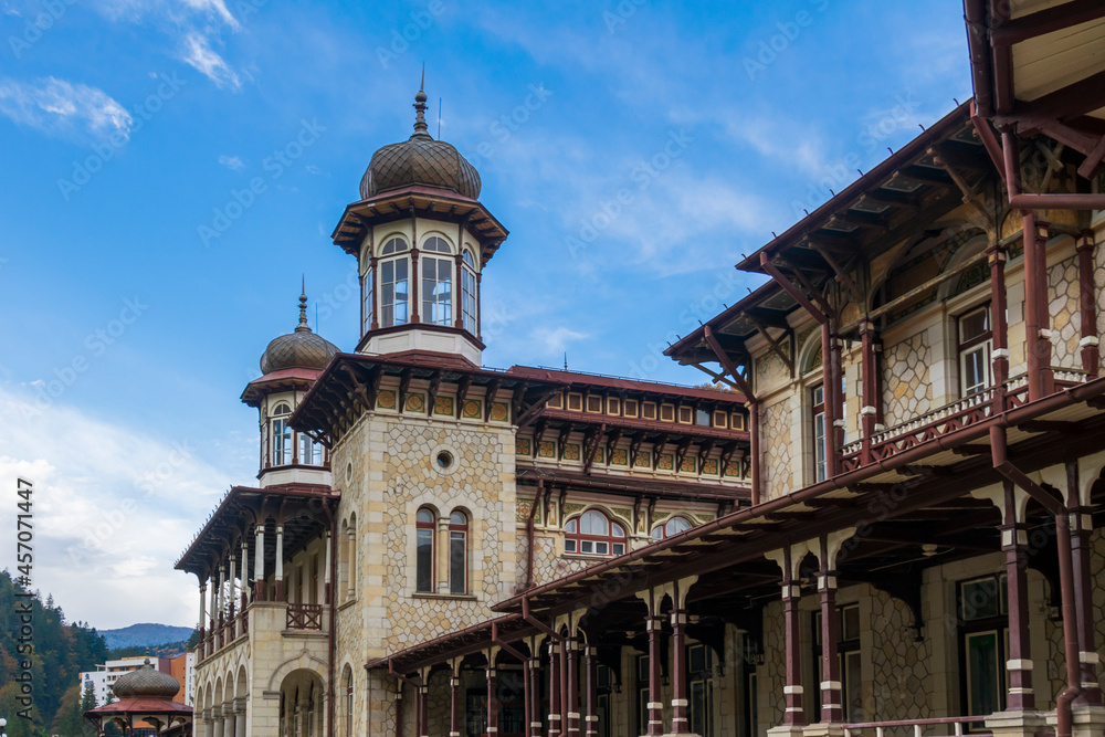 Obraz premium The Towers of the Casino From Slanic Moldova, Bacau, Romania