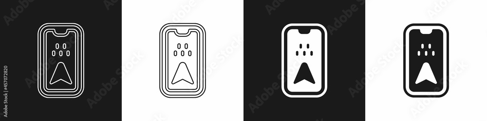 Set Infographic of city map navigation icon isolated on black and white background. Mobile App Interface concept design. Geolacation concept. Vector