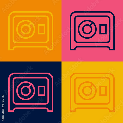 Pop art line Safe icon isolated on color background. The door safe a bank vault with a combination lock. Reliable Data Protection. Vector