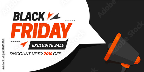 Black friday sale with white element with speaker on black background