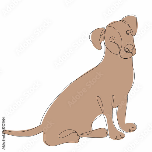 brown dog drawing by one continuous line  isolated