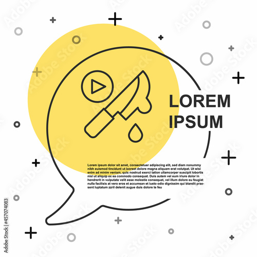 Black line Thriller movie icon isolated on white background. Bloody knife. Suspenseful cinema genre, survival horror. Shocking films with gore and violence. Random dynamic shapes. Vector