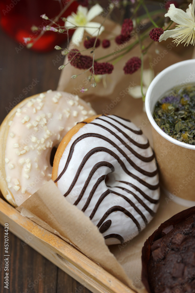 Donuts, drink and other delicious food Donuts, drink and other delicious food