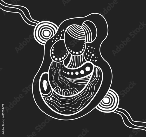 Aboriginal black and white mother and child art - Illustration