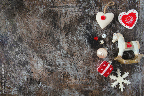 Christmas decorationon stone surface and copy-space for your text