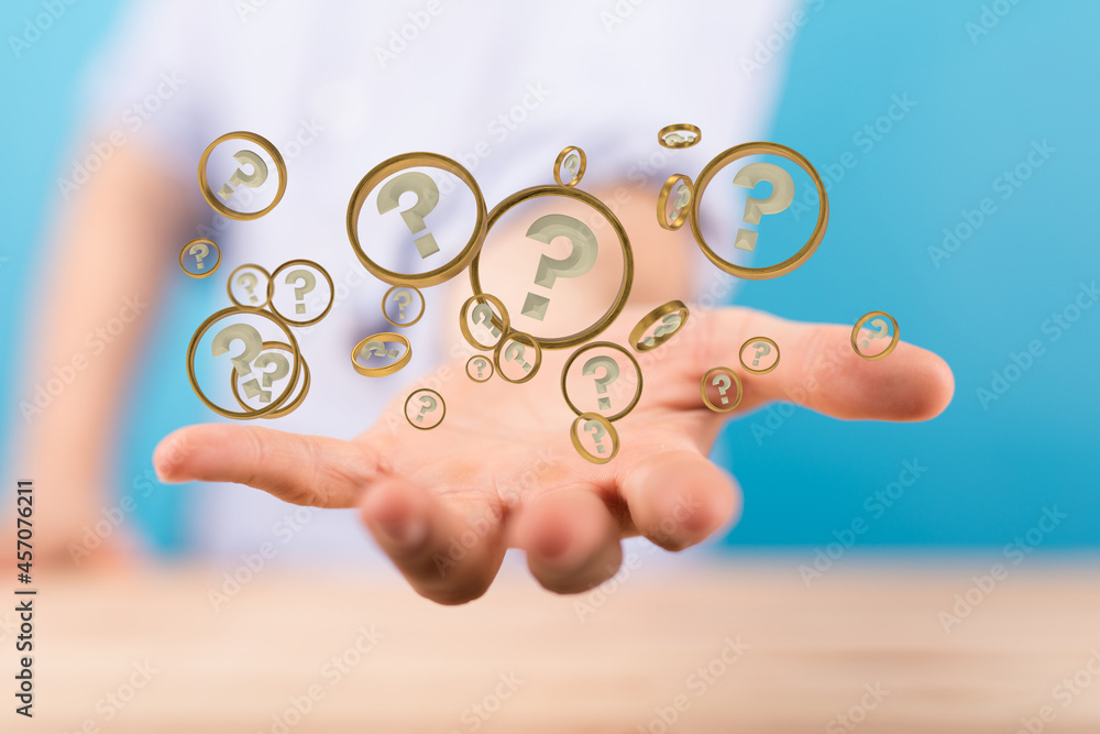 solving problem with digital question marks 3D rendering