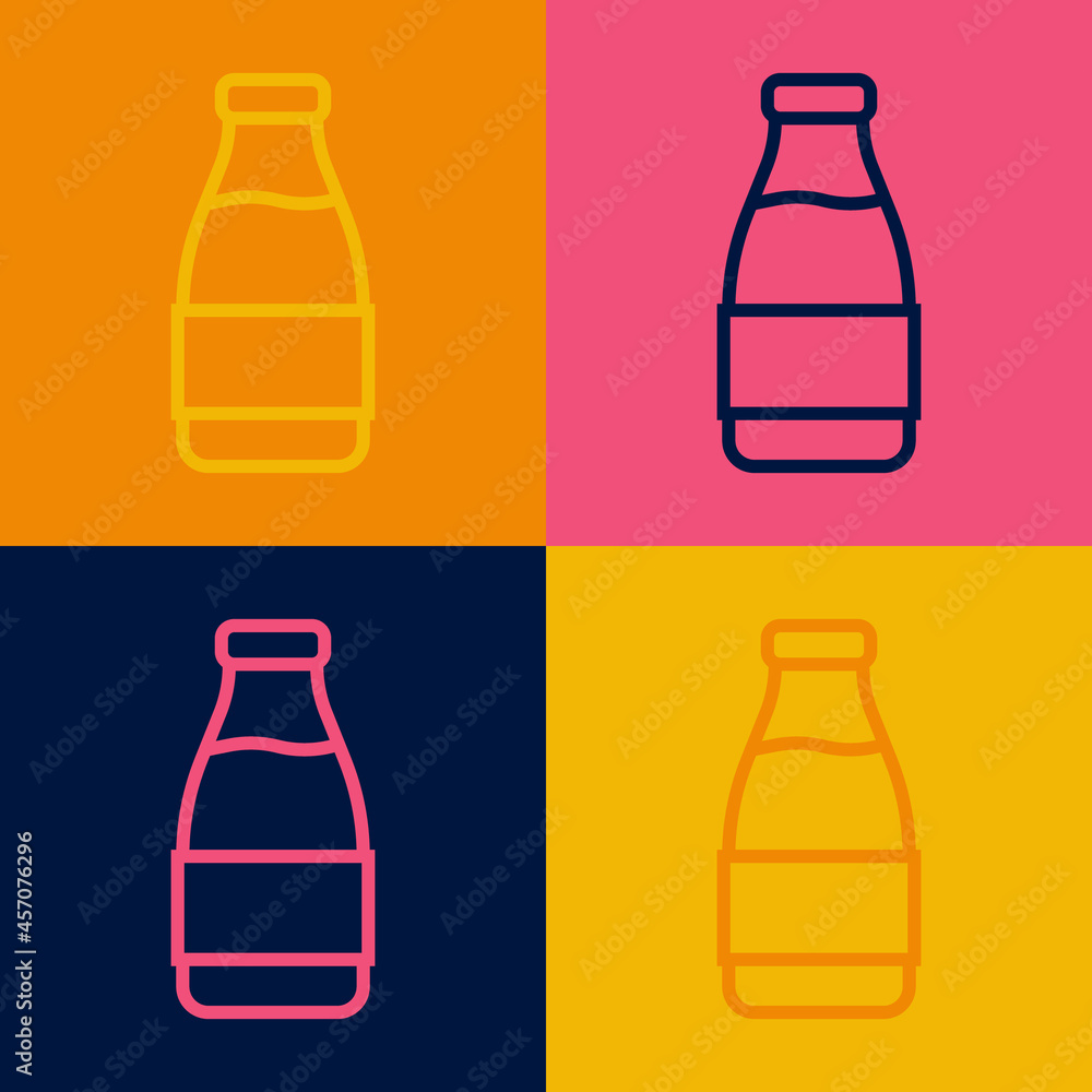 Pop art line Closed glass bottle with milk icon isolated on color background. Vector Pop art line Closed glass bottle with milk icon isolated on color background. Vector