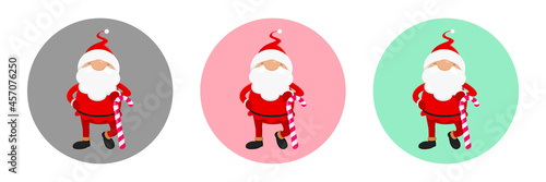 Set of Christmas avatars. Santa with candy canes. Vector illustration.