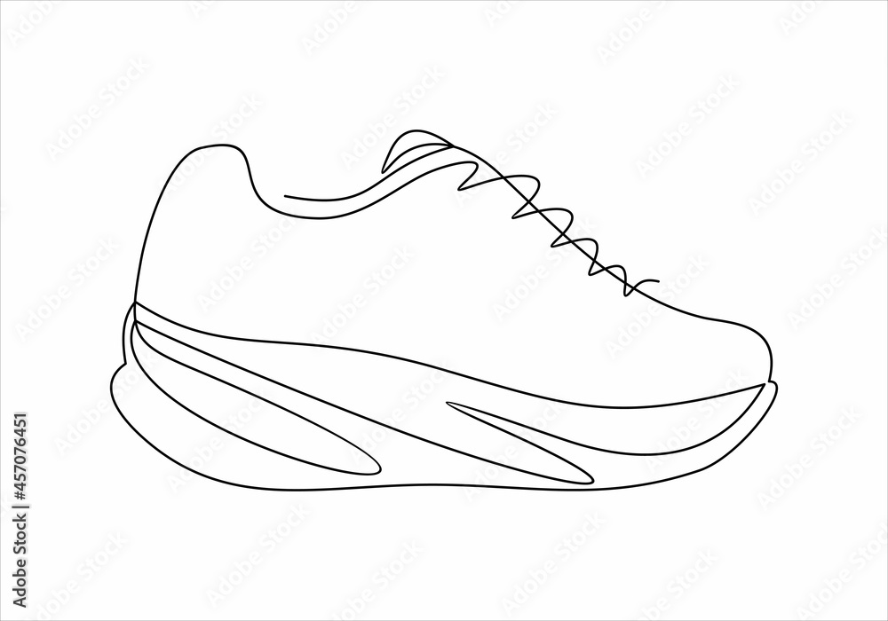 Vector illustration of sneakers. Sports shoes in a line style. Continuous one line Vector illustration of sneakers. Sports shoes in a line style. Continuous one line