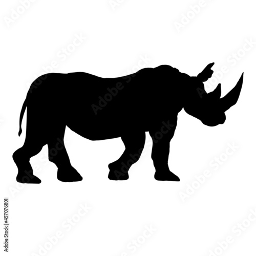 The silhouette of a rhinoceros animal on a white background.View in profile.Vector illustration.