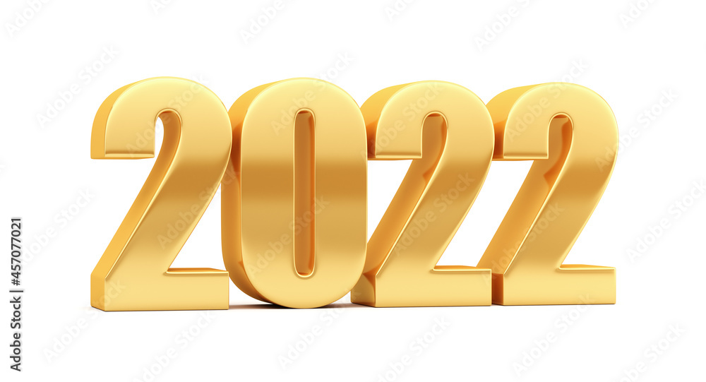New Year's illustration. Gold glittering inscription 2022 on a white background. 3d render illustration. New Year's illustration. Gold glittering inscription 2022 on a white background. 3d render illustration.