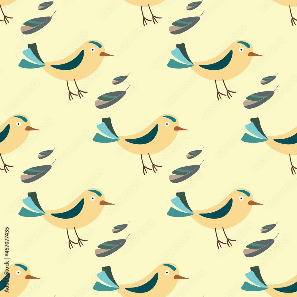 Obraz premium seamless pattern birds and feathers yellow vector
