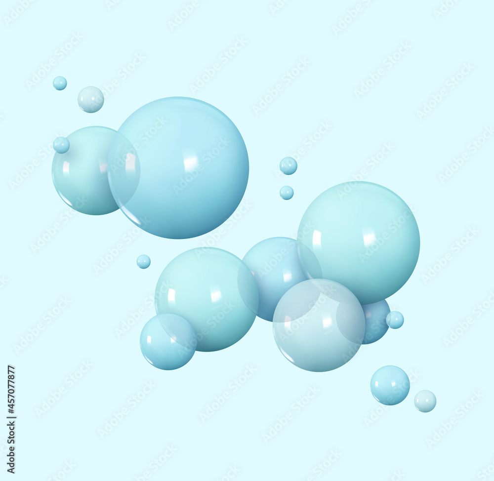 Blue glossy bubbles. Background with realistic balls. Abstract minimal design. Vector illustration