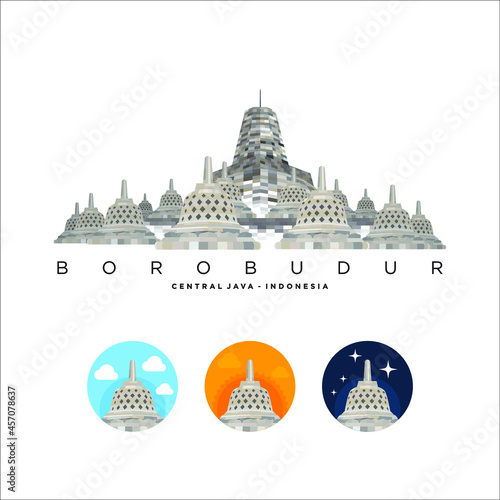 Borobudur temple vector illustration, Seven Wonders of the World on Java Indonesia