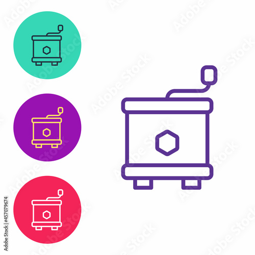 Set line Honey extractor icon isolated on white background. Mechanical device for honey extraction from honeycombs. Set icons colorful. Vector