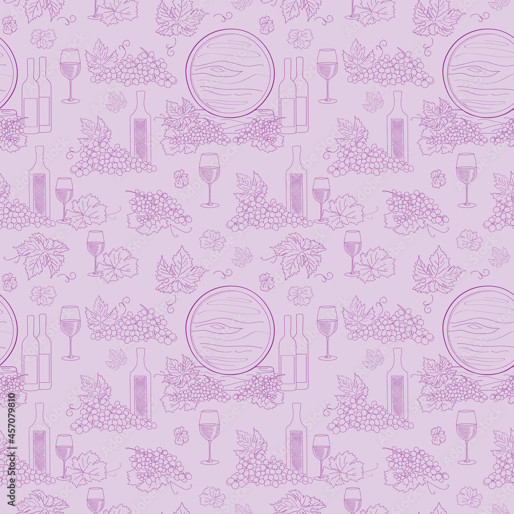 purple seamless pattern with grapes and bottles - vector grape background purple seamless pattern with grapes and bottles - vector grape background