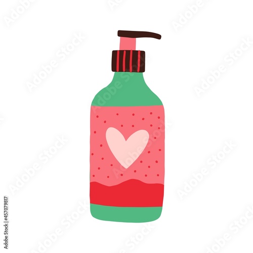 Intimate soap for women intim hygiene. Female sanitary gel in bottle with pump cap and dispenser. Gynecological cosmetic liquid for body care. Flat vector illustration isolated on white background