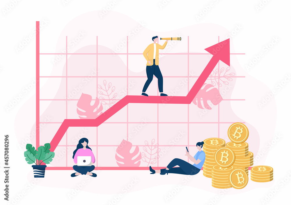 Sales Team with Financial Business Growth Development from People Working and Brainstorming. Analytics of Company Information Vector Illustration