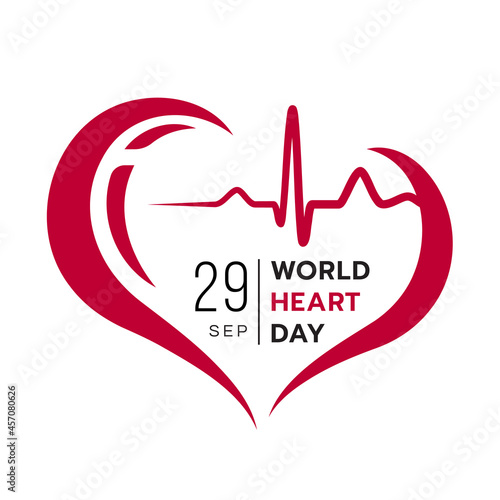 world heart day banner - abstract red Heart rhythm wave in heart shape sign vector design