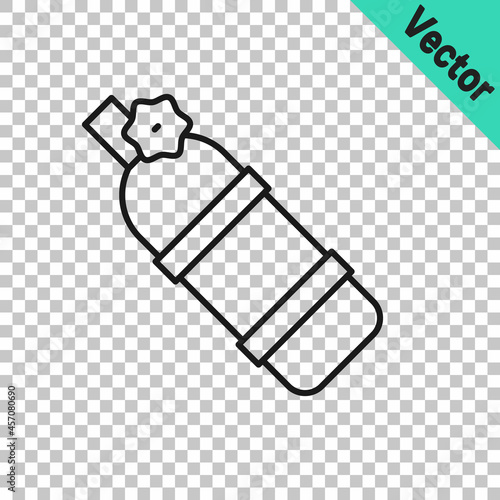 Black line Aqualung icon isolated on transparent background. Oxygen tank for diver. Diving equipment. Extreme sport. Diving underwater equipment. Vector