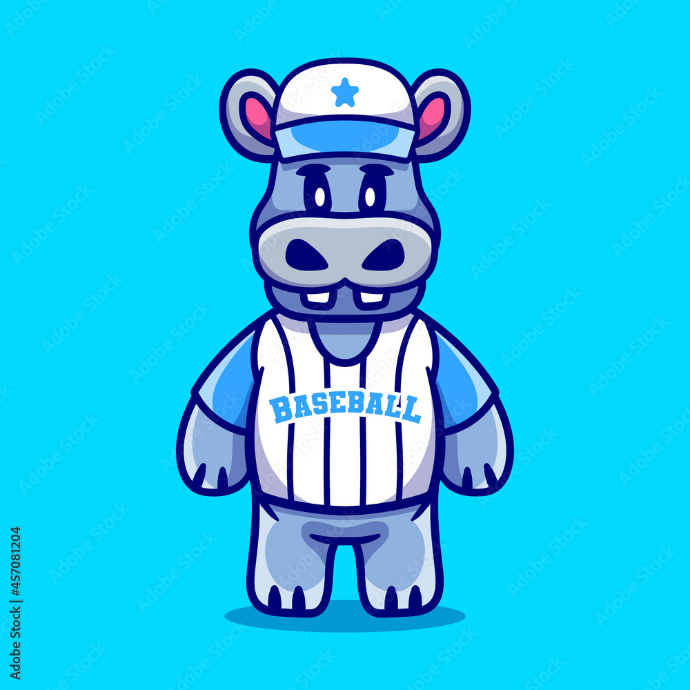 Fototapeta premium cute hippo wearing baseball uniform