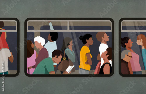Commuters riding subway

