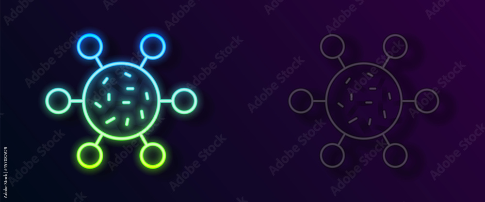 Glowing neon line Bacteria icon isolated on black background. Bacteria and germs, microorganism disease causing, cell cancer, microbe, virus, fungi. Vector Glowing neon line Bacteria icon isolated on black background. Bacteria and germs, microorganism disease causing, cell cancer, microbe, virus, fungi. Vector