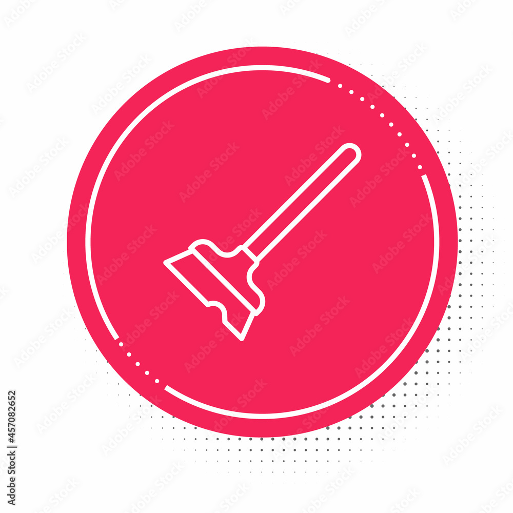 White line Mop icon isolated on white background. Cleaning service concept. Red circle button. Vector White line Mop icon isolated on white background. Cleaning service concept. Red circle button. Vector