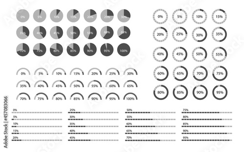 Percentage indicators set for infographics. Business info graphic design. Vector illustration.