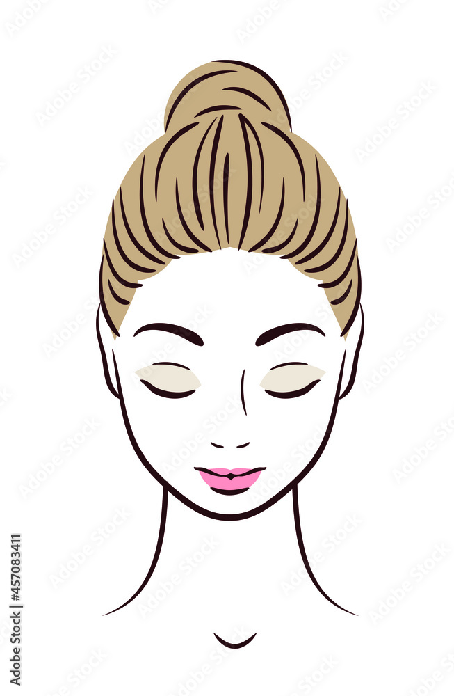Vector face of a girl with her hair tucked back into a bun, freehand drawing Vector face of a girl with her hair tucked back into a bun, freehand drawing