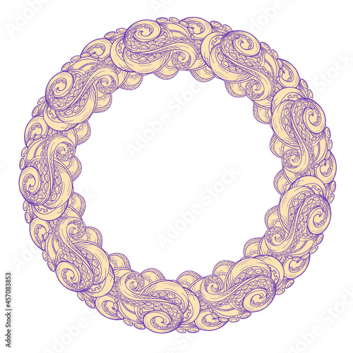 Sea beast tentacles vector round frame
