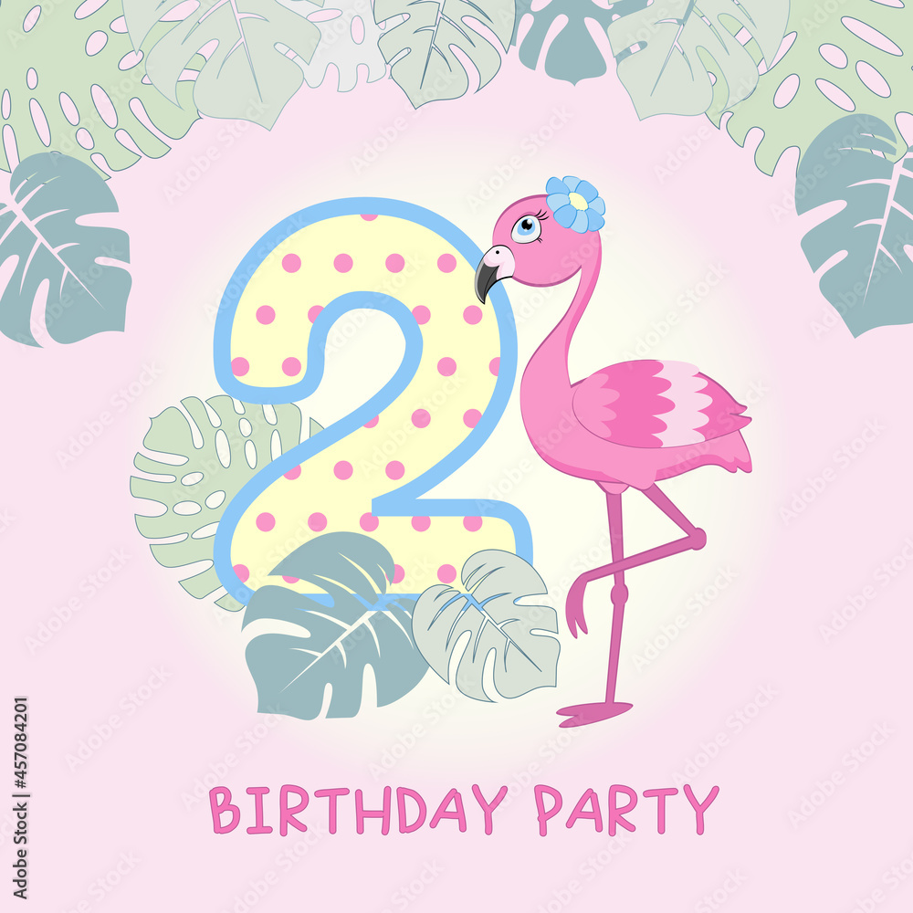Birthday invitation with cute flamingo pattern Birthday invitation with cute flamingo pattern