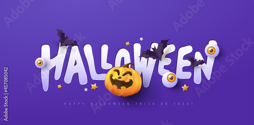 Halloween banner design with paper cut typography and pumpkins Festive Elements Halloween