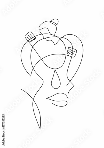 Continuous line art of sad ...