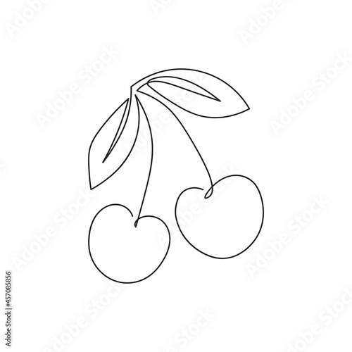 One line cherry illustration. Single line art of cherries