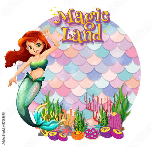 Beautiful mermaid carton character with blank pastel scales banner isolated