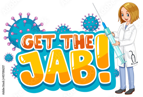 Get the jab font in cartoon style with a doctor woman isolated