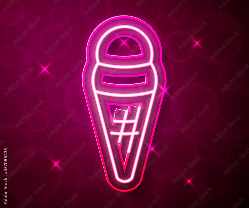 Glowing neon line Ice cream in waffle cone icon isolated on red background. Sweet symbol. Vector Glowing neon line Ice cream in waffle cone icon isolated on red background. Sweet symbol. Vector