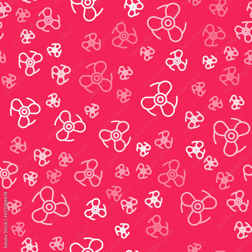 White line Boat propeller, turbine icon isolated seamless pattern on red background. Vector White line Boat propeller, turbine icon isolated seamless pattern on red background. Vector