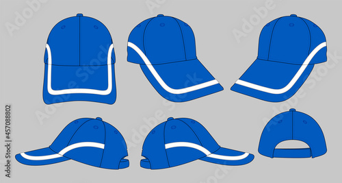 Sport blue baseball cap with white line-trim style design on gray background vector.